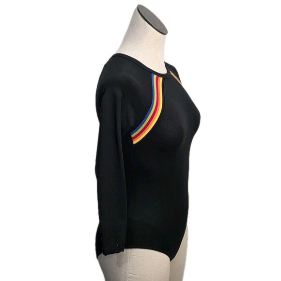 Gilda Marx VTG Cotton Rainbow Stripe LS Dance Leotard Adult XS (Y/J) Black - Picture 6 of 15